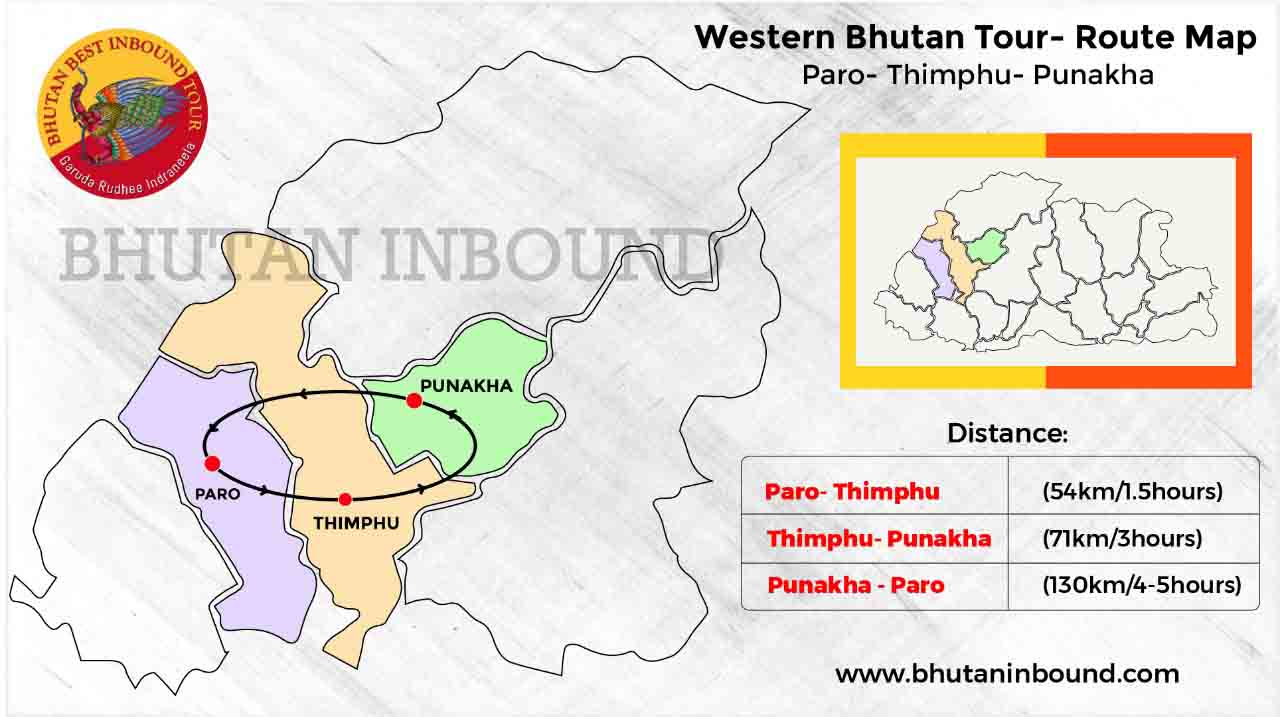 Western Bhutan Tour Map
